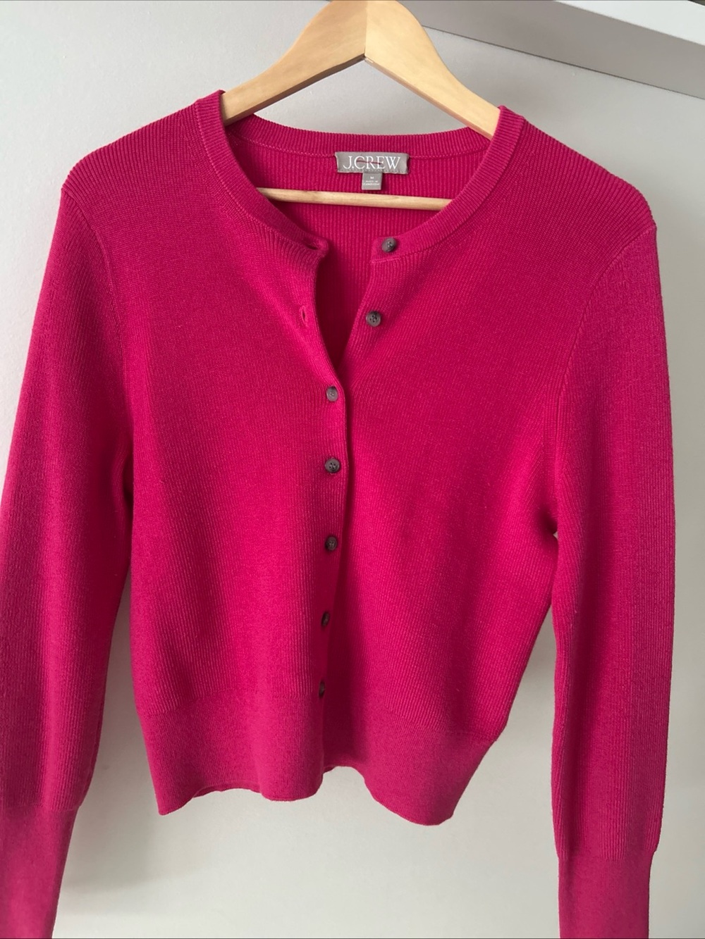 J. Crew Vintage Style Bright Strawberry Pink Button Front Crewneck Cardigan Sz M - Picture 16 of 16